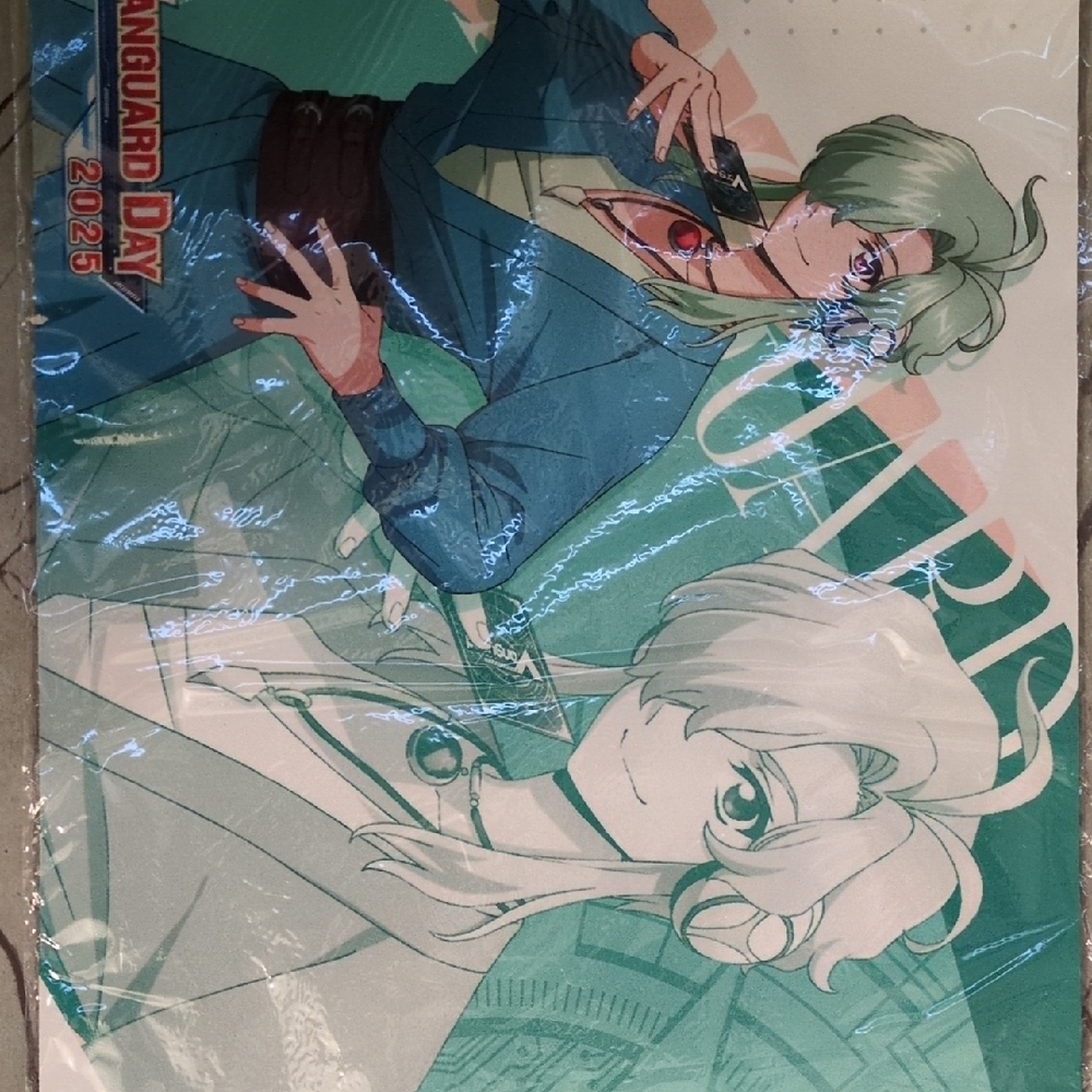 Dynamic Anime Art Poster with Green and Blue Highlights